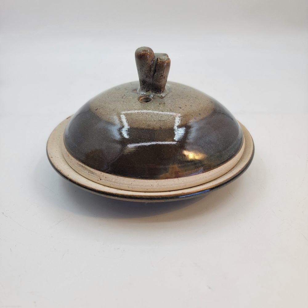 Vintage handmade studio art butter dish signed